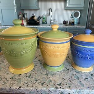Pfaltzgraff Ceramic Canister Set in Green, Yellow, Blue